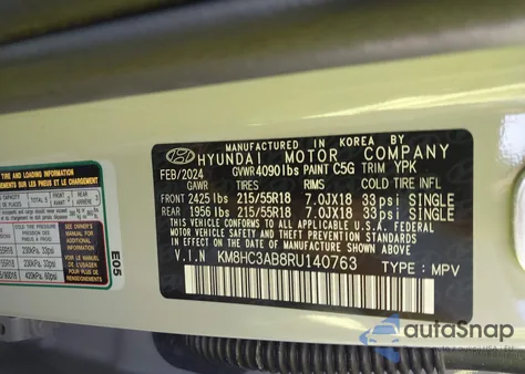 2024 Hyundai Kona Sel z USA, uszkodzony, nr VIN KM8HC3AB8RU140763